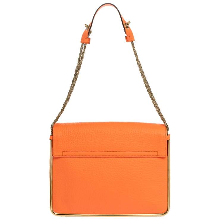 Pre Owned Chloe Neon Orange Leather Medium Sally Flap Shoulder Bag