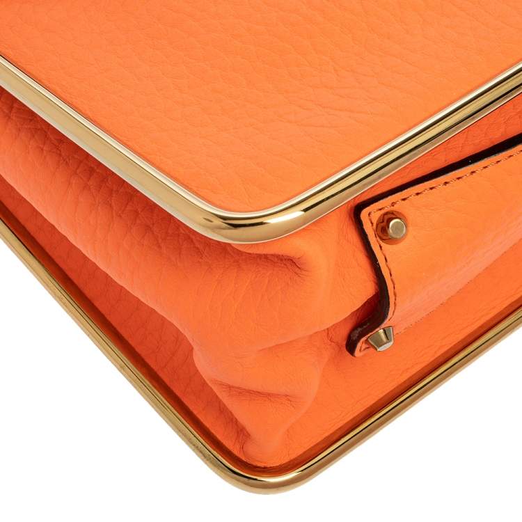 Pre Owned Chloe Neon Orange Leather Medium Sally Flap Shoulder Bag