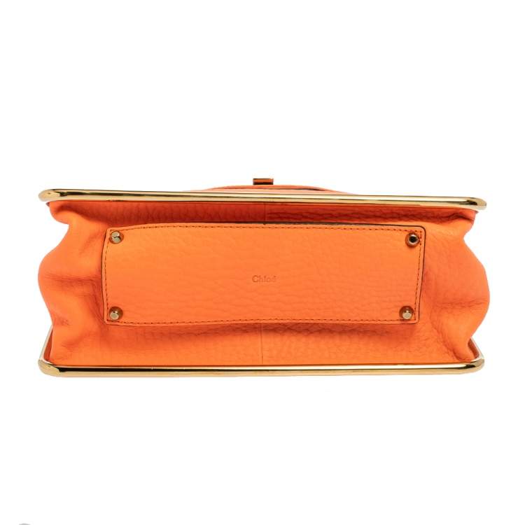 Pre Owned Chloe Neon Orange Leather Medium Sally Flap Shoulder Bag
