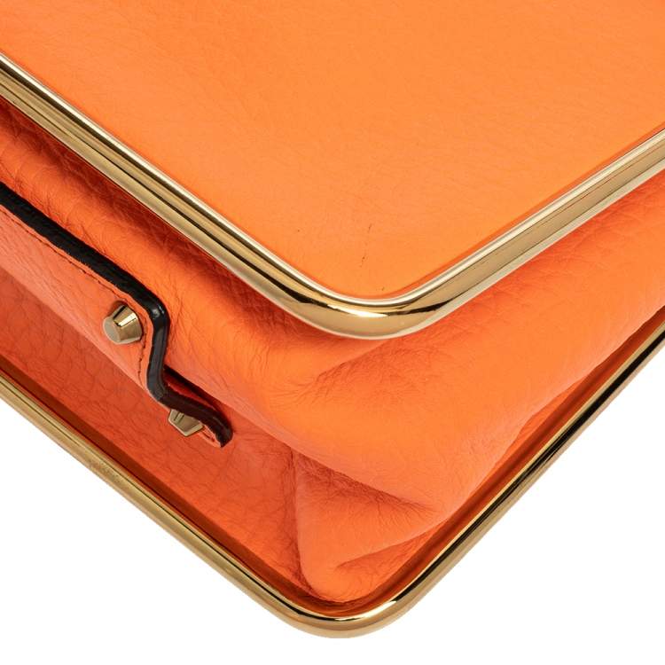 Pre Owned Chloe Neon Orange Leather Medium Sally Flap Shoulder Bag