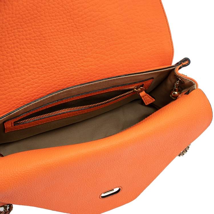 Pre Owned Chloe Neon Orange Leather Medium Sally Flap Shoulder Bag