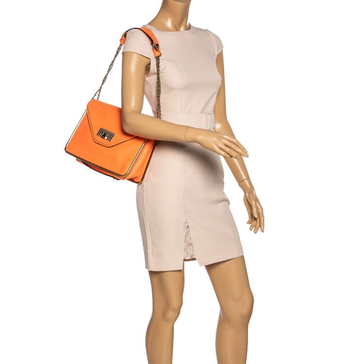 Pre Owned Chloe Neon Orange Leather Medium Sally Flap Shoulder Bag