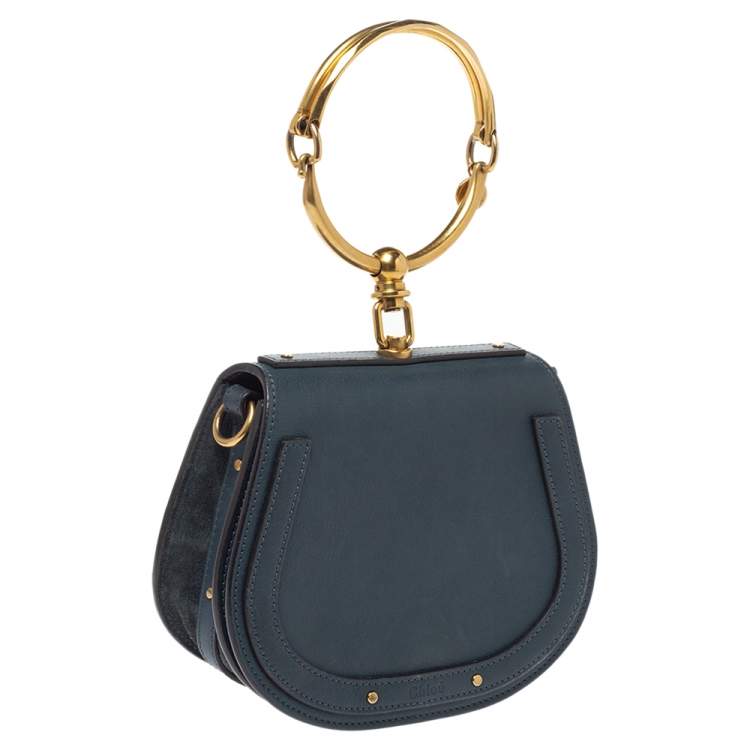 Pre Owned Chloe Deep Green Leather and Suede Small Nile Bracelet Shoulder Bag