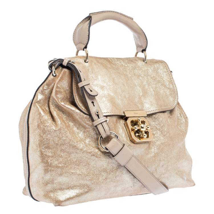 Pre Owned Chloe Metallic Gold Leather Medium Elsie Top Handle Bag