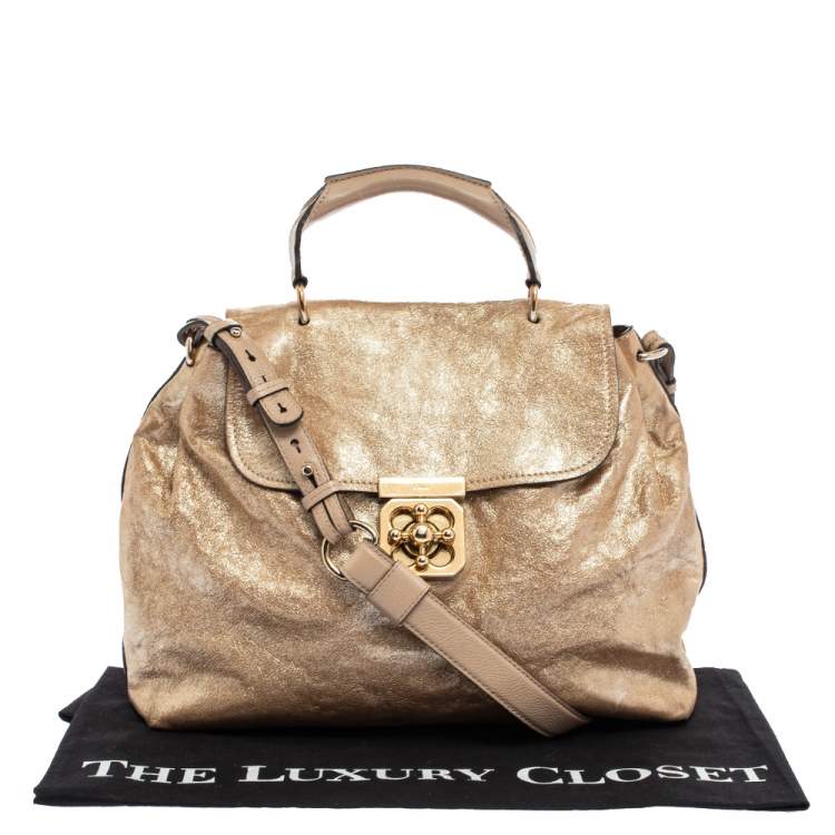Pre Owned Chloe Metallic Gold Leather Medium Elsie Top Handle Bag