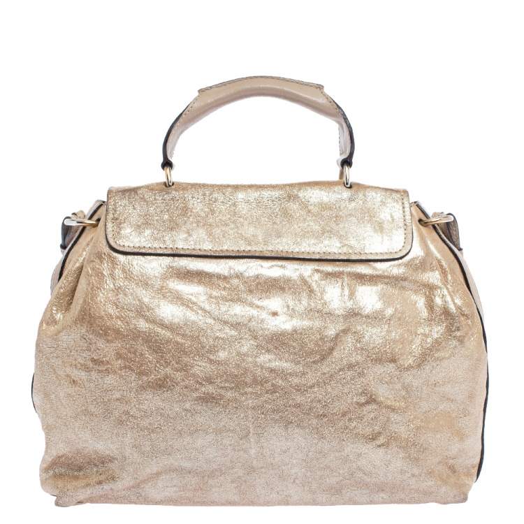 Pre Owned Chloe Metallic Gold Leather Medium Elsie Top Handle Bag