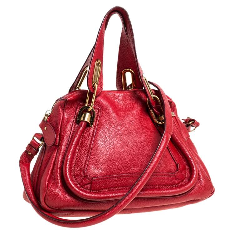 Pre Owned Chloe Red Leather Small Paraty Shoulder Bag