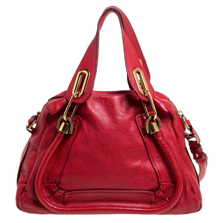 Pre Owned Chloe Red Leather Small Paraty Shoulder Bag