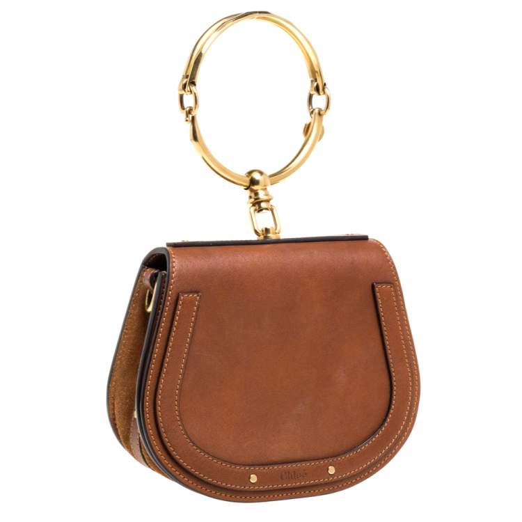Pre Owned Chloe Brown Leather and Suede Small Nile Bracelet Shoulder Bag