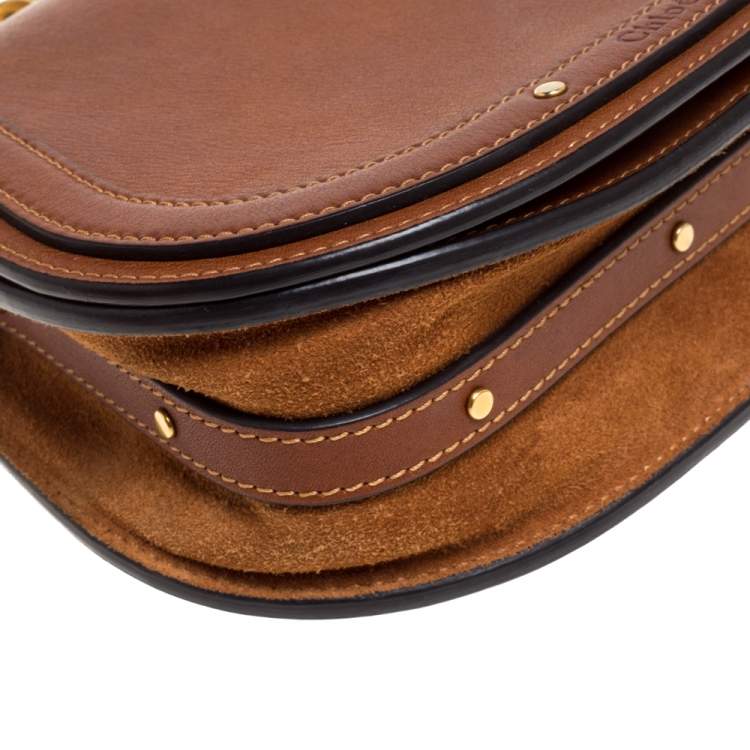Pre Owned Chloe Brown Leather and Suede Small Nile Bracelet Shoulder Bag