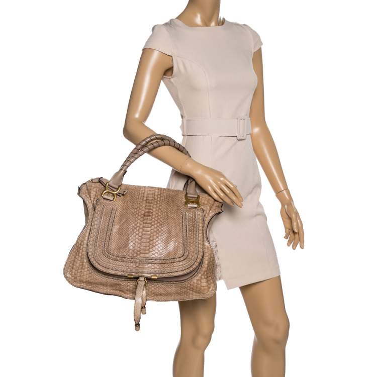 Pre Owned Chloe Beige Python and Leather Large Marcie Satchel