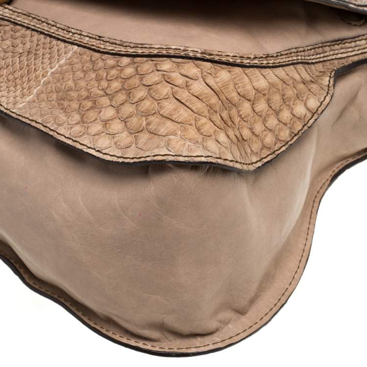 Pre Owned Chloe Beige Python and Leather Large Marcie Satchel