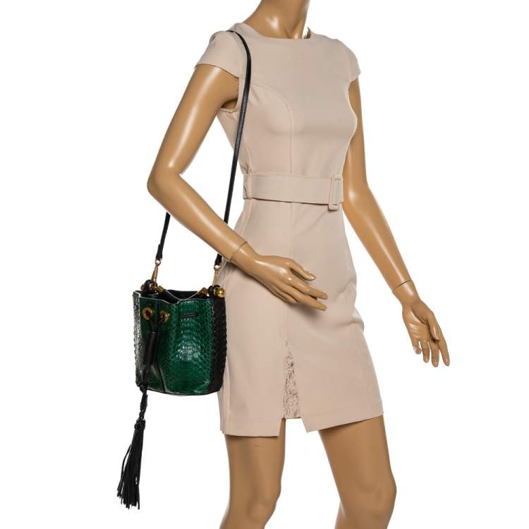 Pre Owned Chloe Green/Black Python and Leather Gala Drawstring Shoulder Bag
