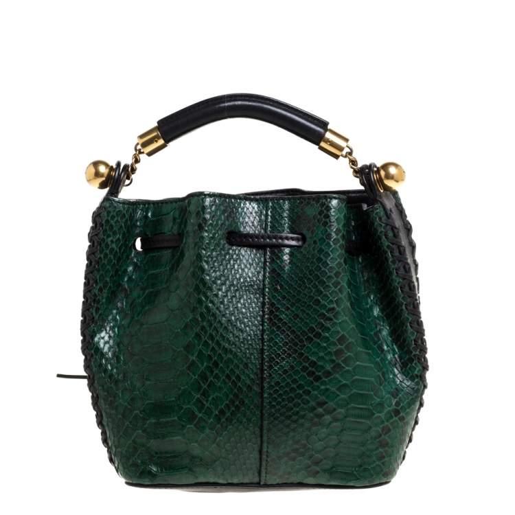 Pre Owned Chloe Green/Black Python and Leather Gala Drawstring Shoulder Bag