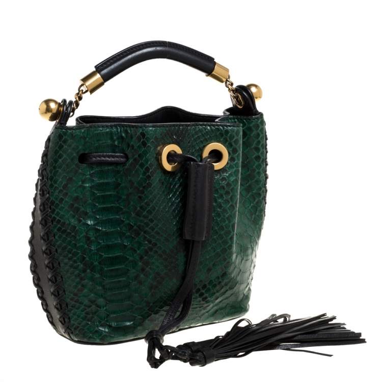 Pre Owned Chloe Green/Black Python and Leather Gala Drawstring Shoulder Bag