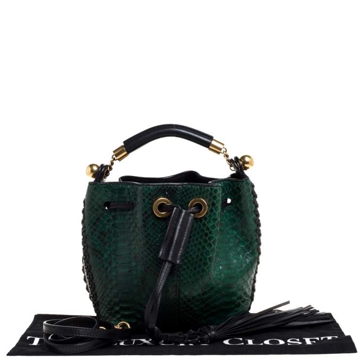 Pre Owned Chloe Green/Black Python and Leather Gala Drawstring Shoulder Bag