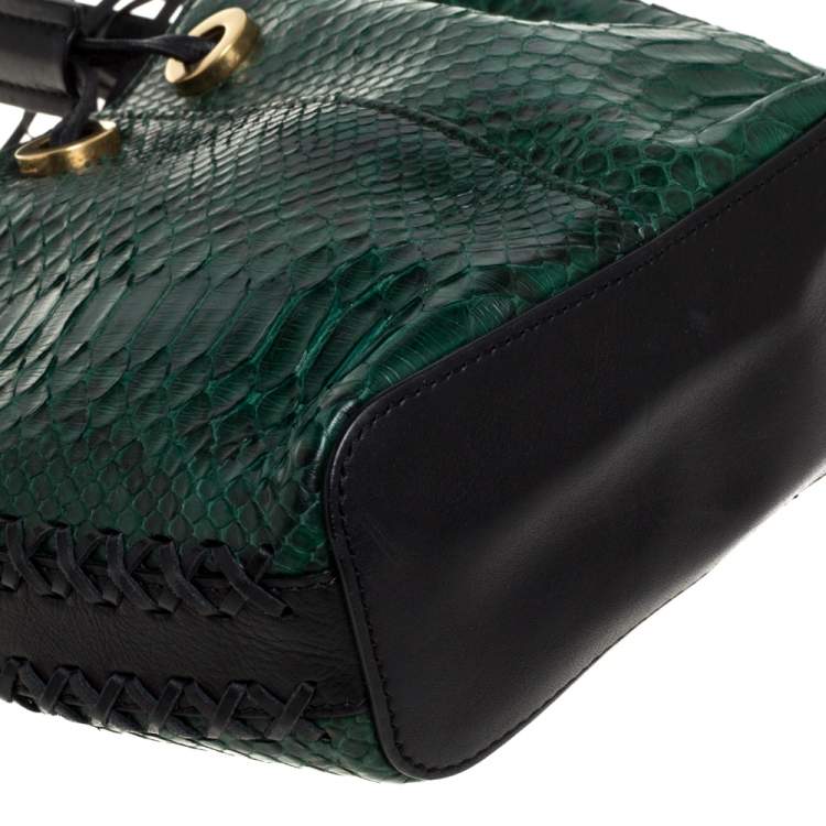 Pre Owned Chloe Green/Black Python and Leather Gala Drawstring Shoulder Bag