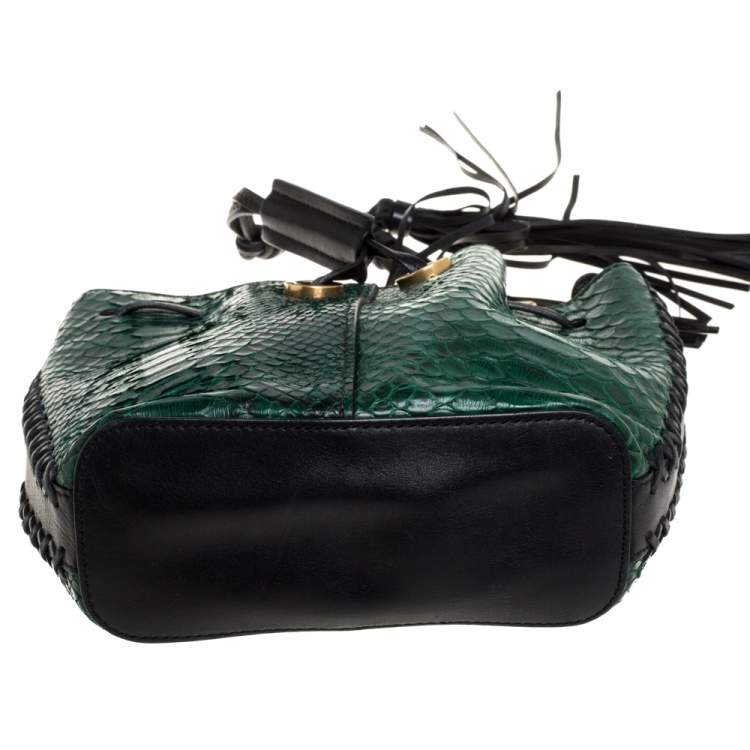 Pre Owned Chloe Green/Black Python and Leather Gala Drawstring Shoulder Bag