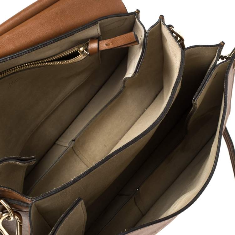 Pre Owned Chloe Brown Leather and Suede Medium Faye Shoulder Bag