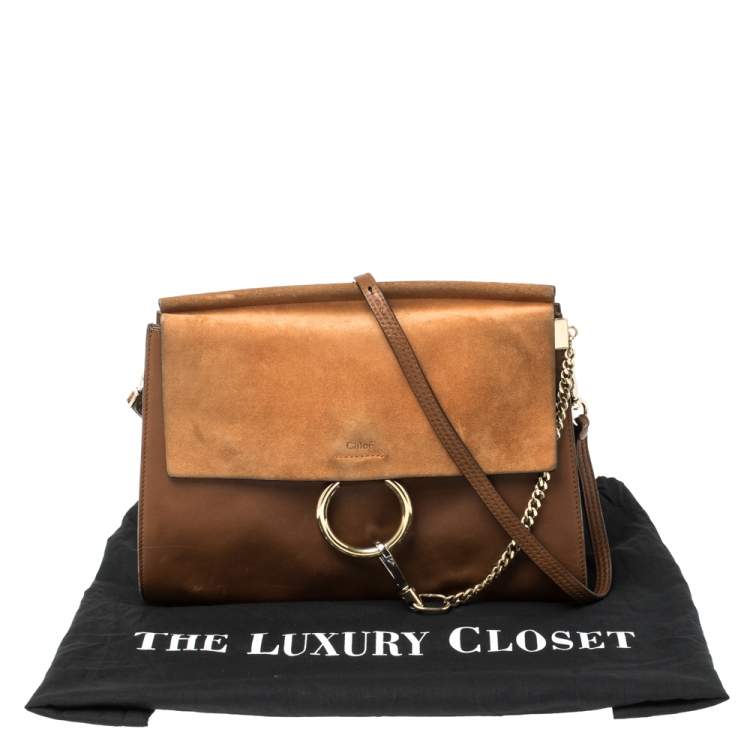 Pre Owned Chloe Brown Leather and Suede Medium Faye Shoulder Bag