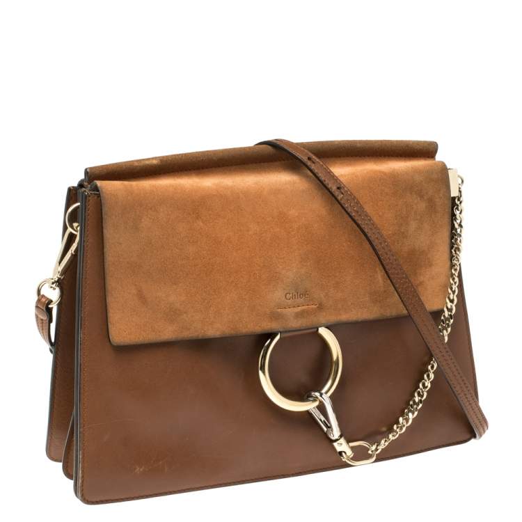 Pre Owned Chloe Brown Leather and Suede Medium Faye Shoulder Bag