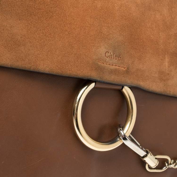 Pre Owned Chloe Brown Leather and Suede Medium Faye Shoulder Bag