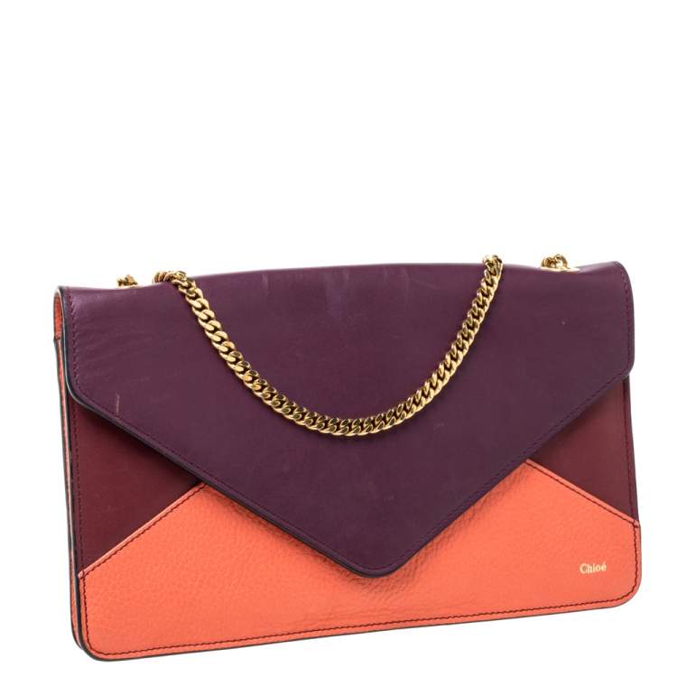 Pre Owned Chloe Tri Color Leather Chain Clutch 