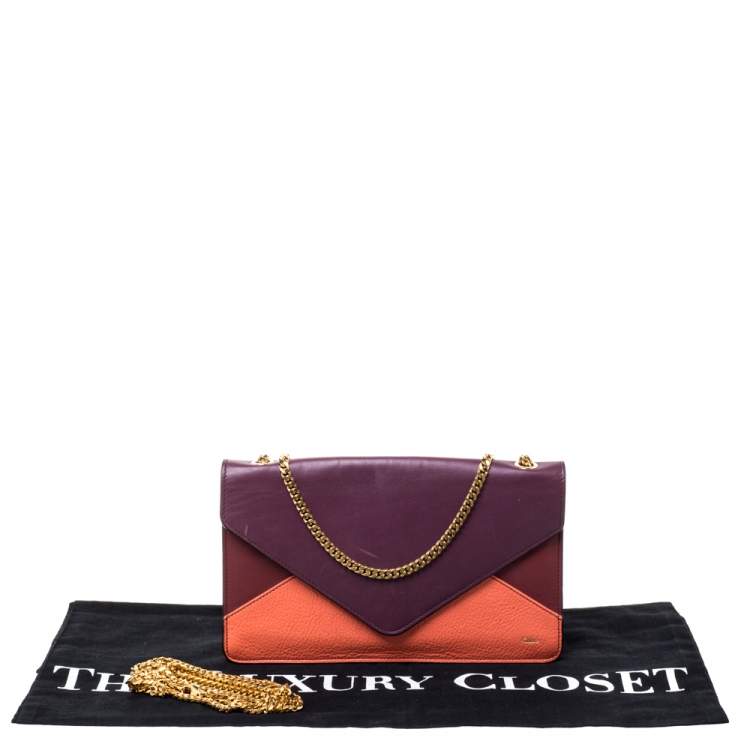 Pre Owned Chloe Tri Color Leather Chain Clutch 