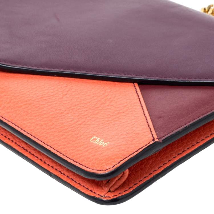 Pre Owned Chloe Tri Color Leather Chain Clutch 