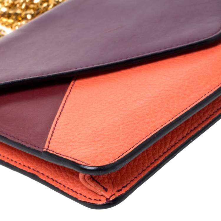 Pre Owned Chloe Tri Color Leather Chain Clutch 