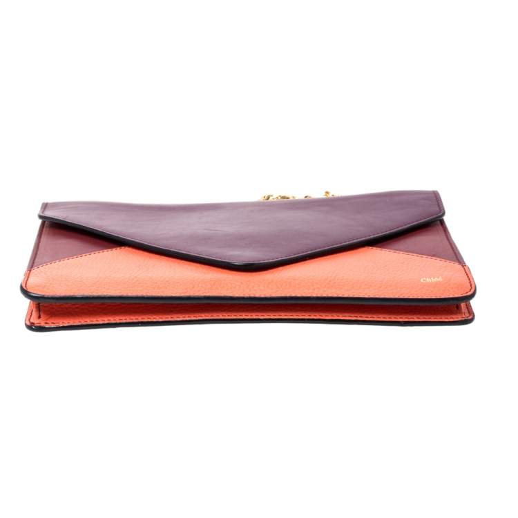 Pre Owned Chloe Tri Color Leather Chain Clutch 