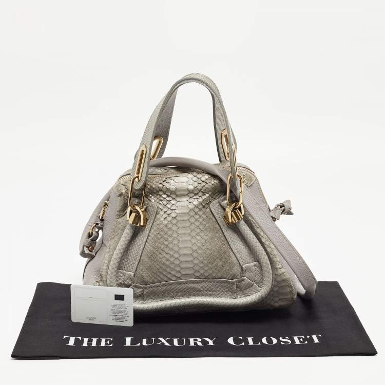 Pre Owned Chloe Grey Python and Leather Small Paraty Shoulder Bag
