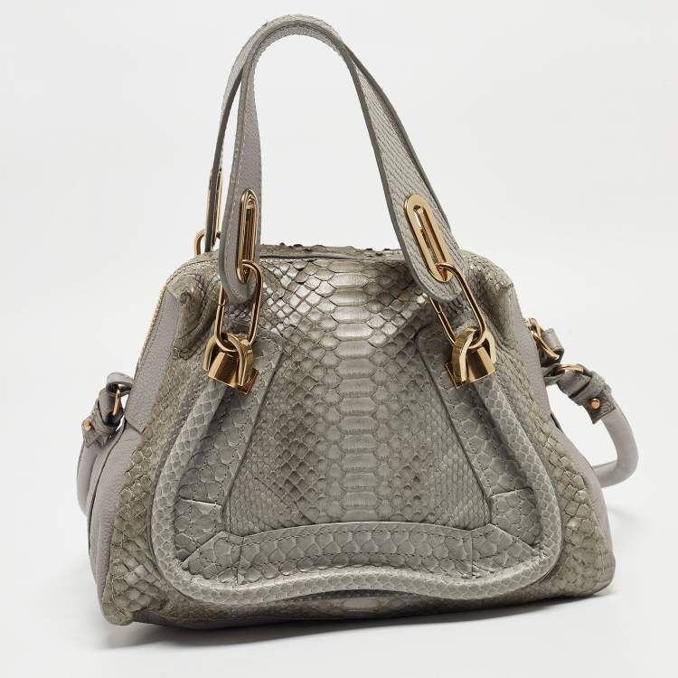 Pre Owned Chloe Grey Python and Leather Small Paraty Shoulder Bag