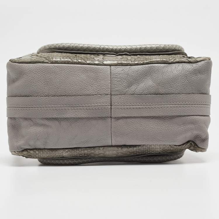 Pre Owned Chloe Grey Python and Leather Small Paraty Shoulder Bag