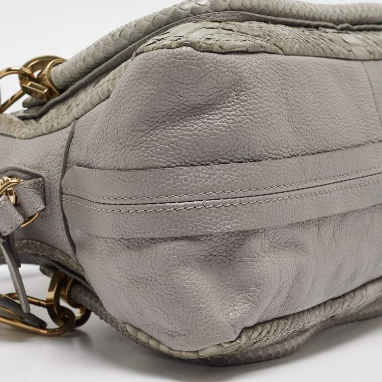 Pre Owned Chloe Grey Python and Leather Small Paraty Shoulder Bag