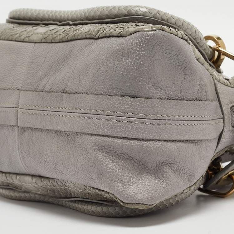 Pre Owned Chloe Grey Python and Leather Small Paraty Shoulder Bag