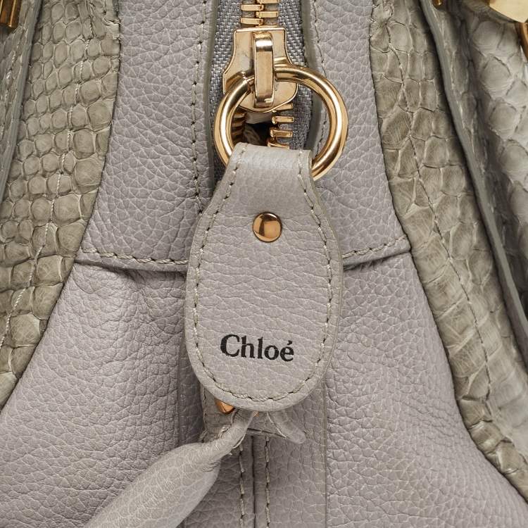 Pre Owned Chloe Grey Python and Leather Small Paraty Shoulder Bag