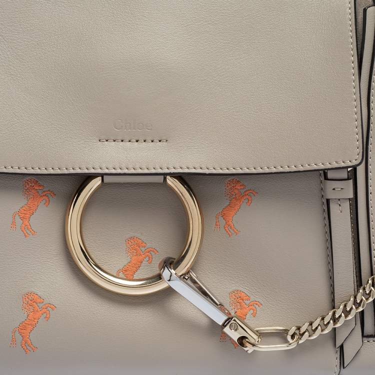 Pre Owned Chloe beige Leather Small Embroidered Faye Day Shoulder Bag