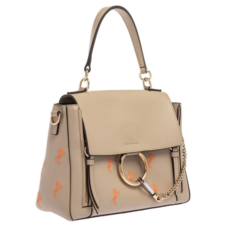 Pre Owned Chloe beige Leather Small Embroidered Faye Day Shoulder Bag