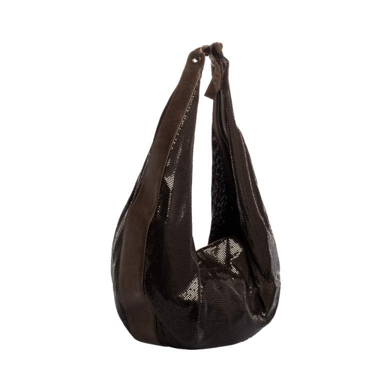 Pre Owned Chloe Dark Brown Metal Mesh and Leather Hobo