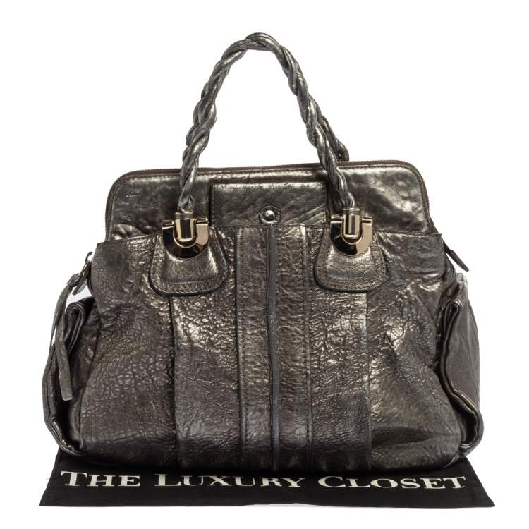 Pre Owned Chloe Metallic Textured Leather Heloise Satchel