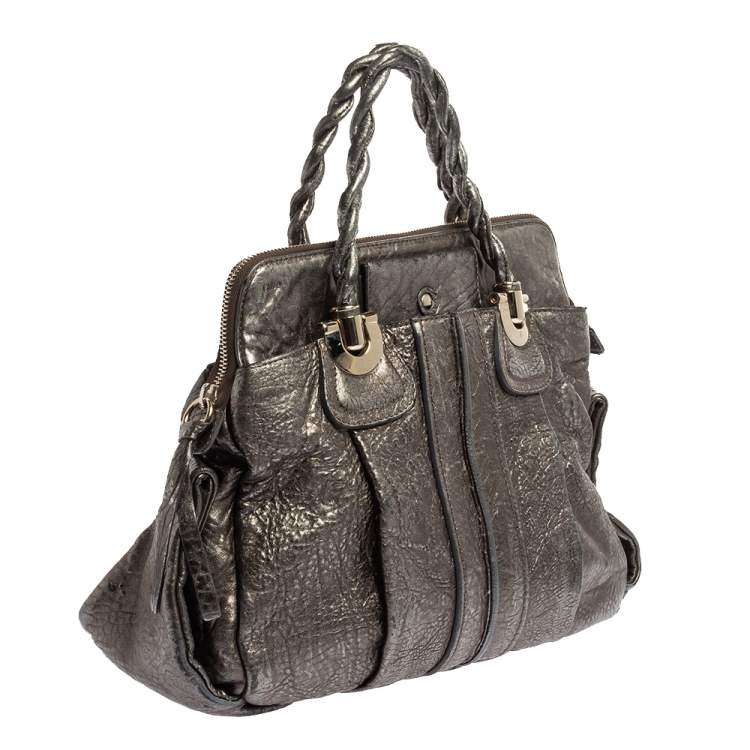 Pre Owned Chloe Metallic Textured Leather Heloise Satchel