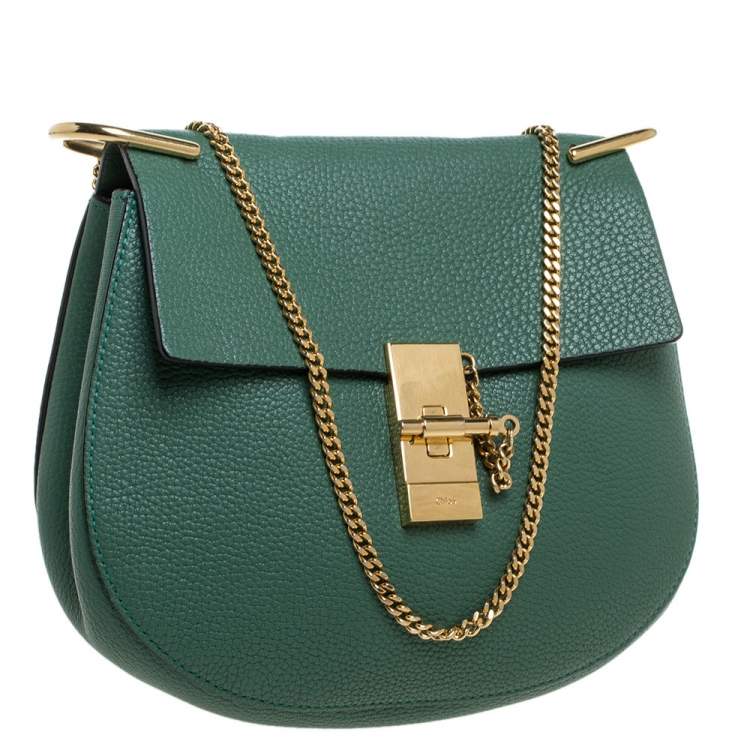 Pre Owned Chloe Green Leather Medium Drew Shoulder Bag