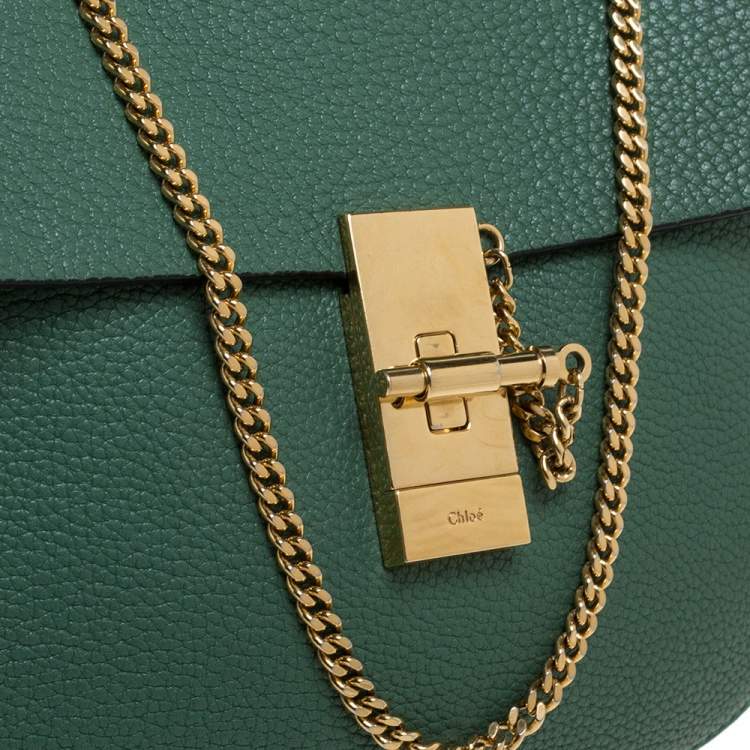 Pre Owned Chloe Green Leather Medium Drew Shoulder Bag