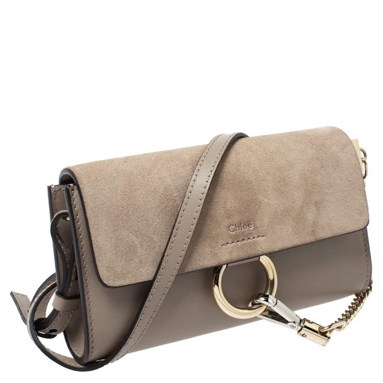 Pre Owned Chloe Grey Leather and Suede Mini Faye Shoulder Bag