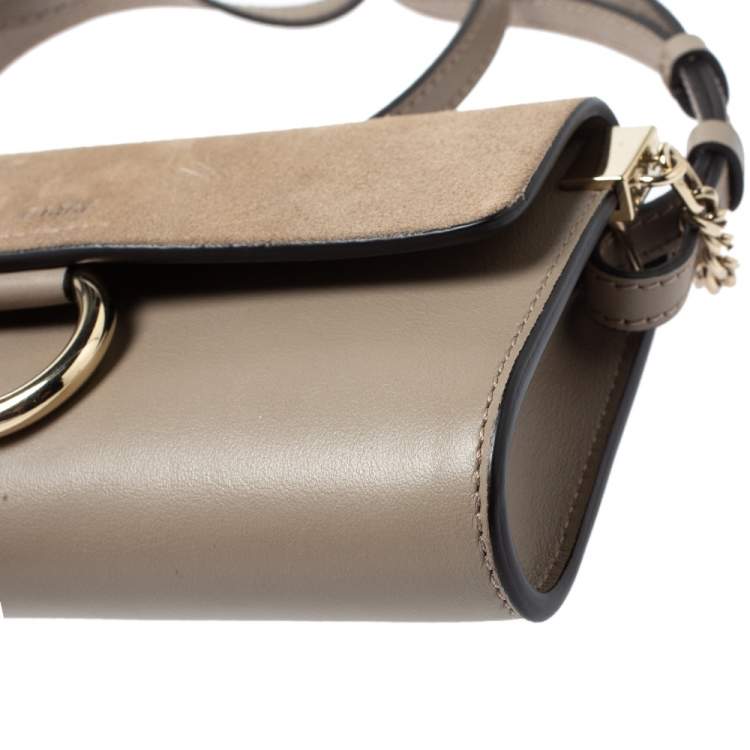 Pre Owned Chloe Grey Leather and Suede Mini Faye Shoulder Bag