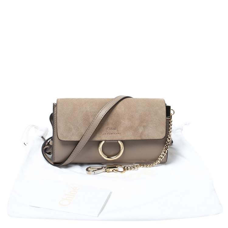 Pre Owned Chloe Grey Leather and Suede Mini Faye Shoulder Bag