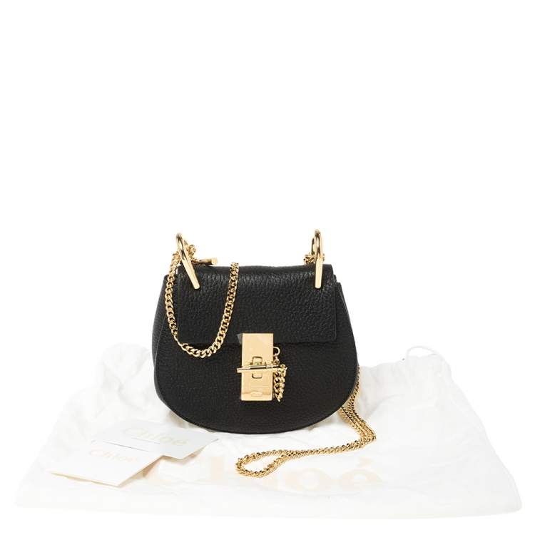 Pre Owned Chloe Black Grained Leather Nano Drew Shoulder Bag
