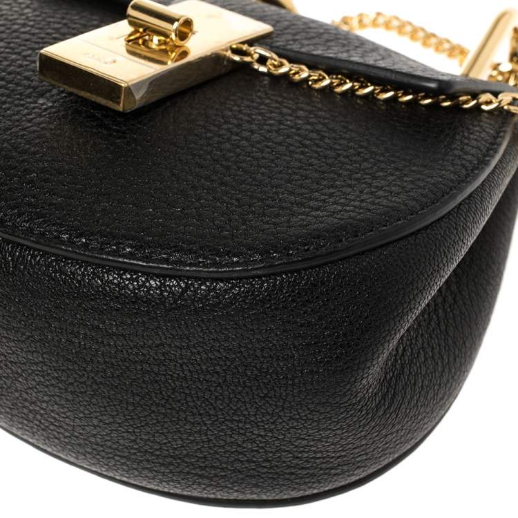 Pre Owned Chloe Black Grained Leather Nano Drew Shoulder Bag