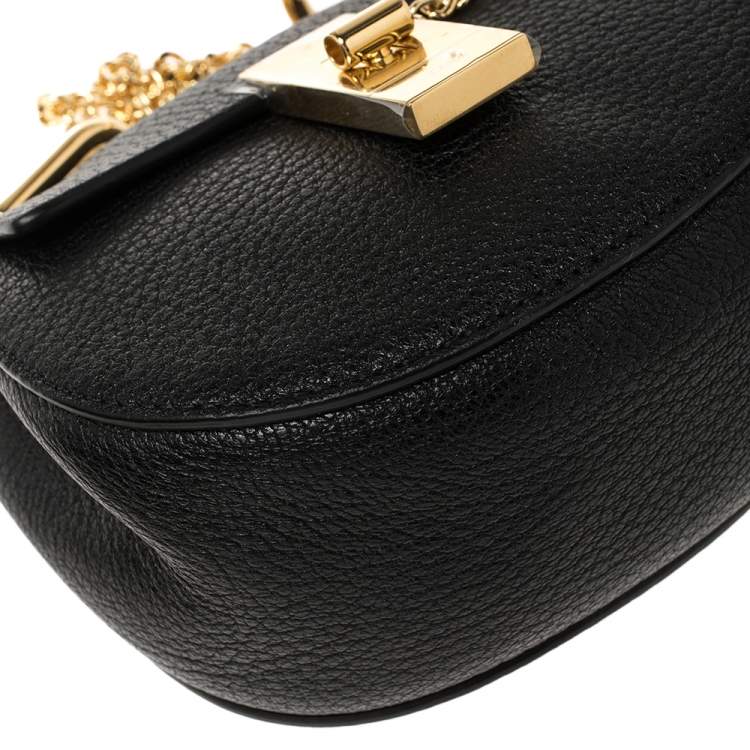 Pre Owned Chloe Black Grained Leather Nano Drew Shoulder Bag